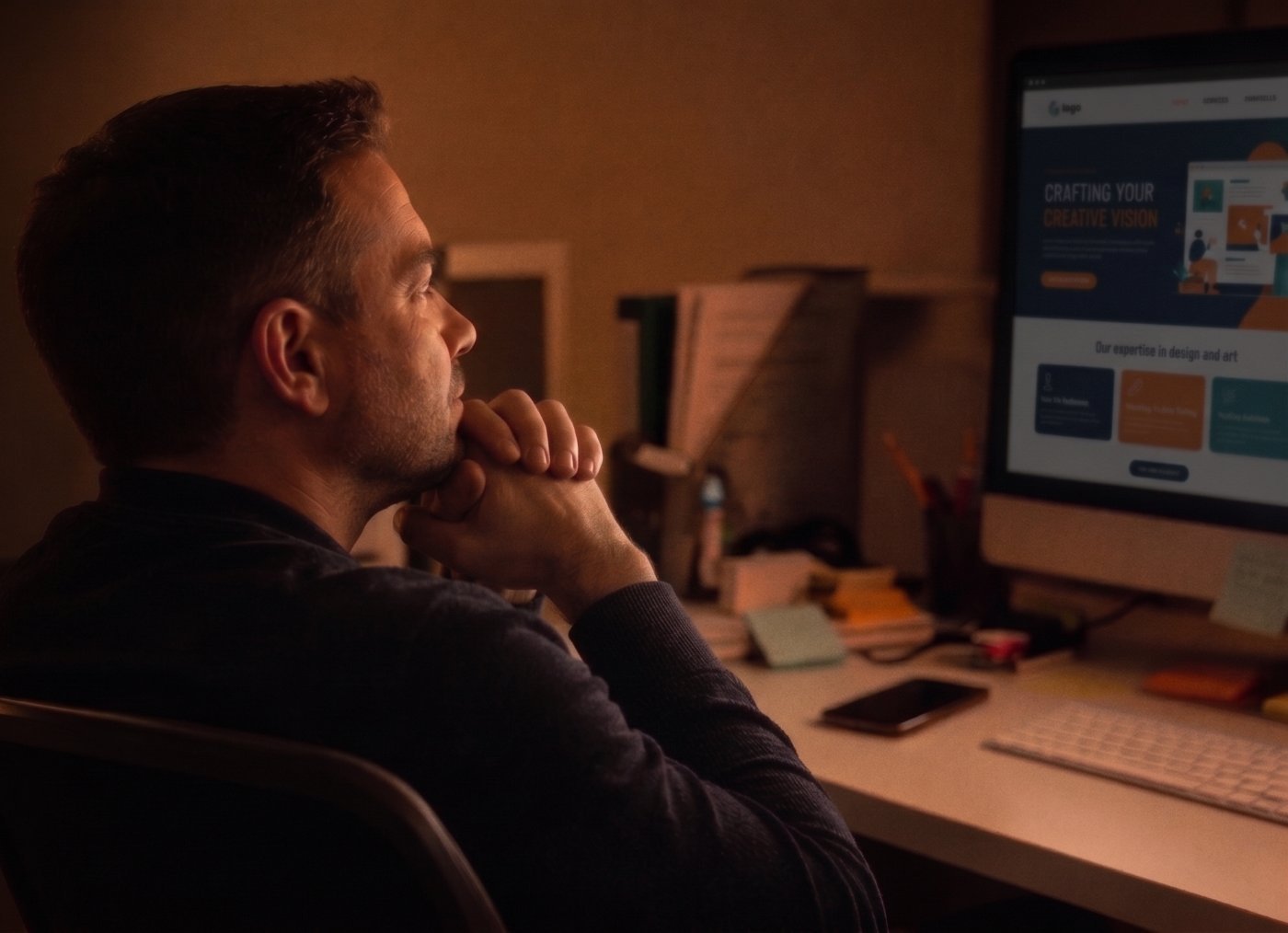Rick Schettino at his desk reviewing a client project